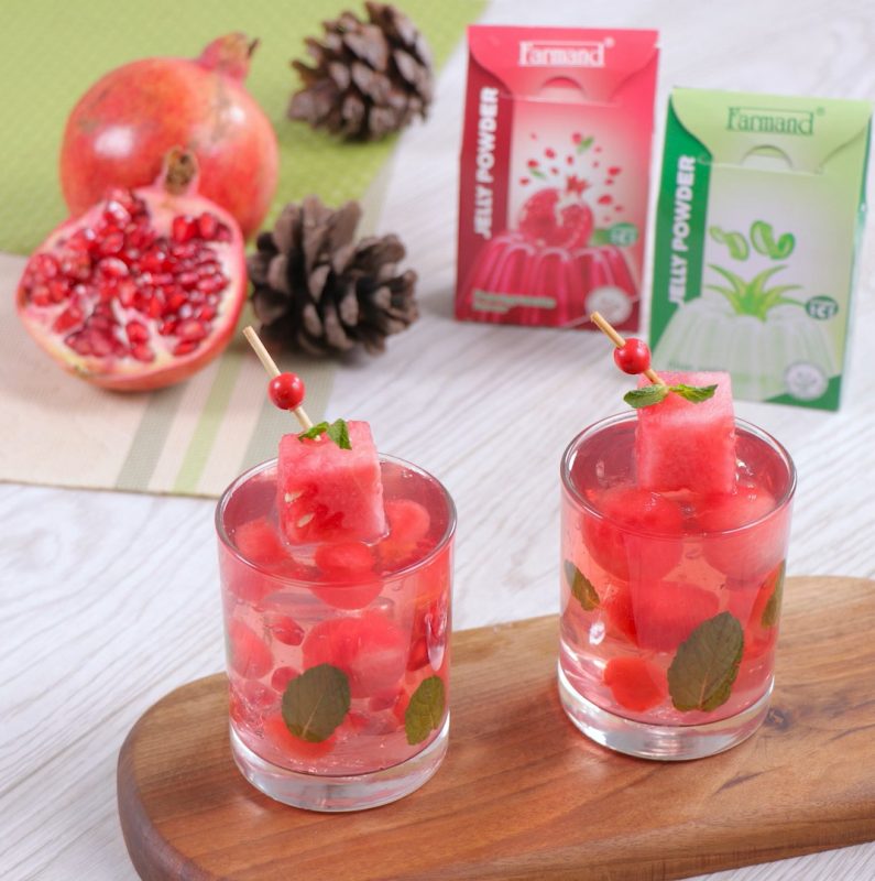 ژله ویترینی انار با پودر ژله آلوئه‌ورا و انار فرمند - شات یلدایی