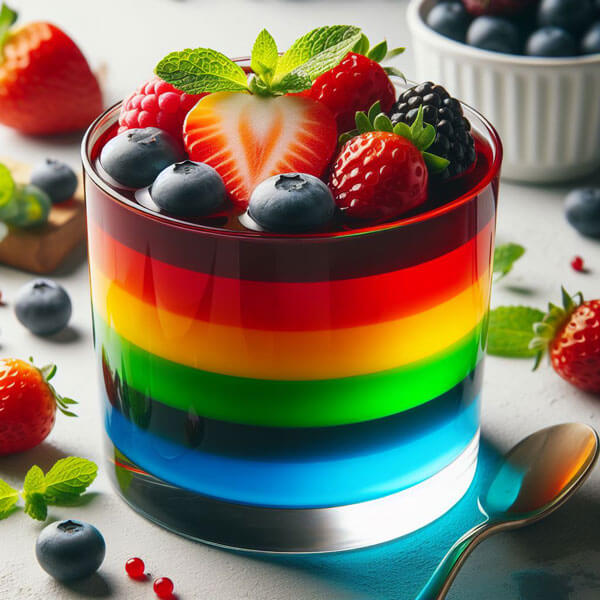 ژله رنگین کمان با دیزاین میوه